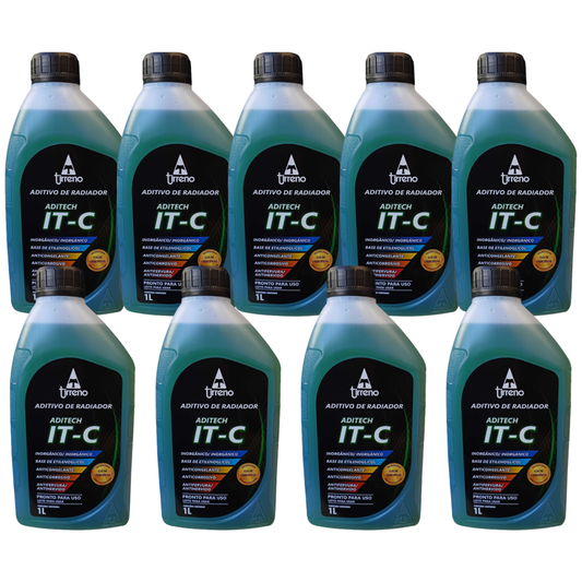 Kit 9 Litros Aditivo Radiador Pronto Para Uso Tirreno Inorgânico IT-C Verde Veículos até anos 90 - (1)
