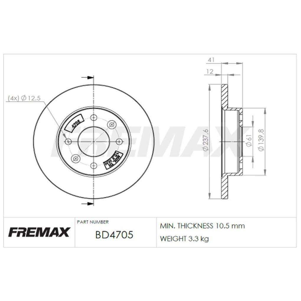 Par de Discos de Freio Sólido Dianteiro - Fremax - BD4705 - (2)