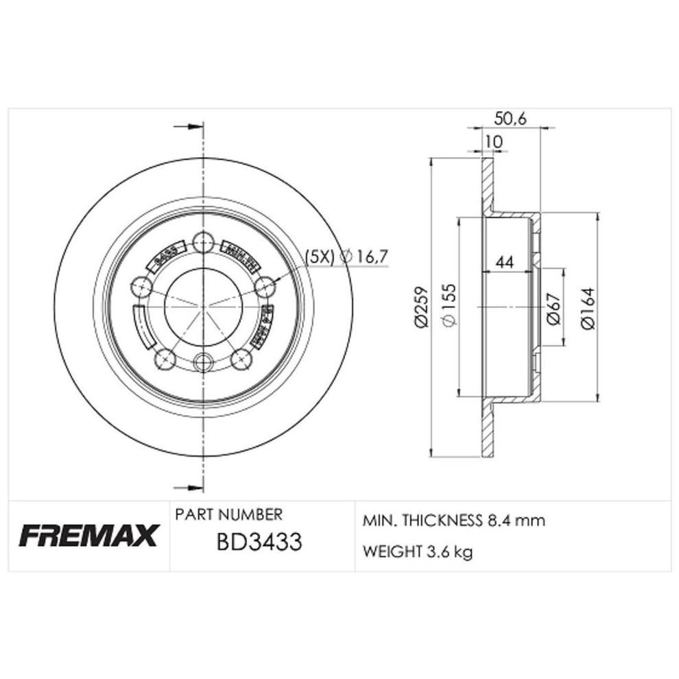 Par de Discos de Freio Sólido Traseiro - Fremax - BD3433 - (2)