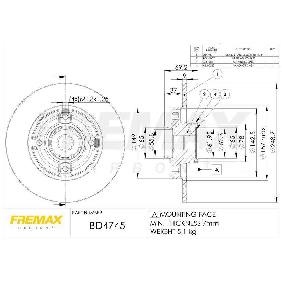 Par Disco de Freio Sólido Traseiro - Fremax - BD4745KT - (4)