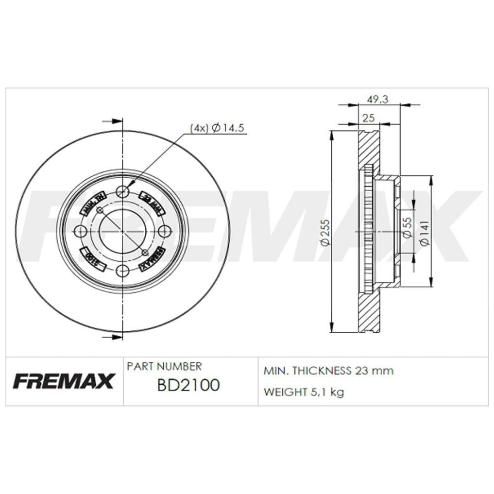 Par de Discos de Freio Ventilado Dianteiro - Fremax - BD2100 - (2)