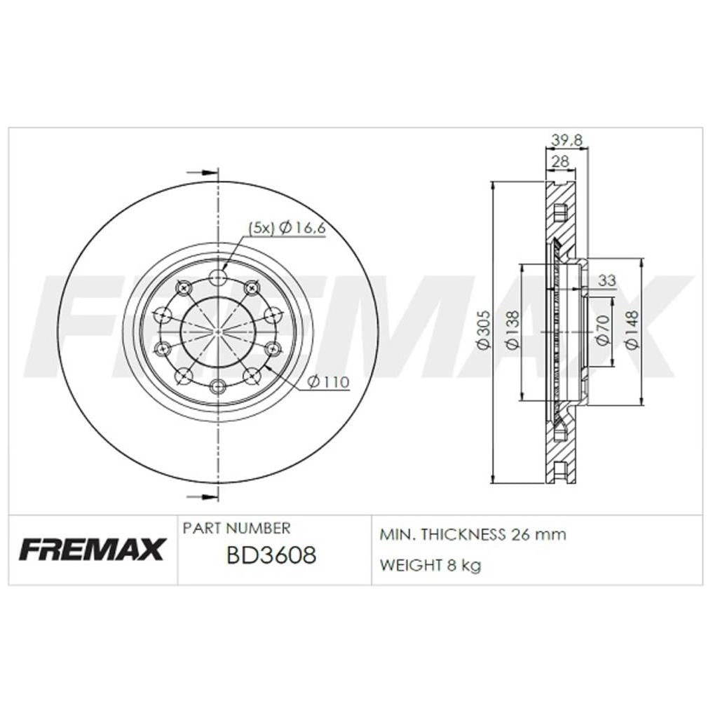 Par de Discos de Freio Ventilado Dianteiro - Fremax - BD3608 - (2)