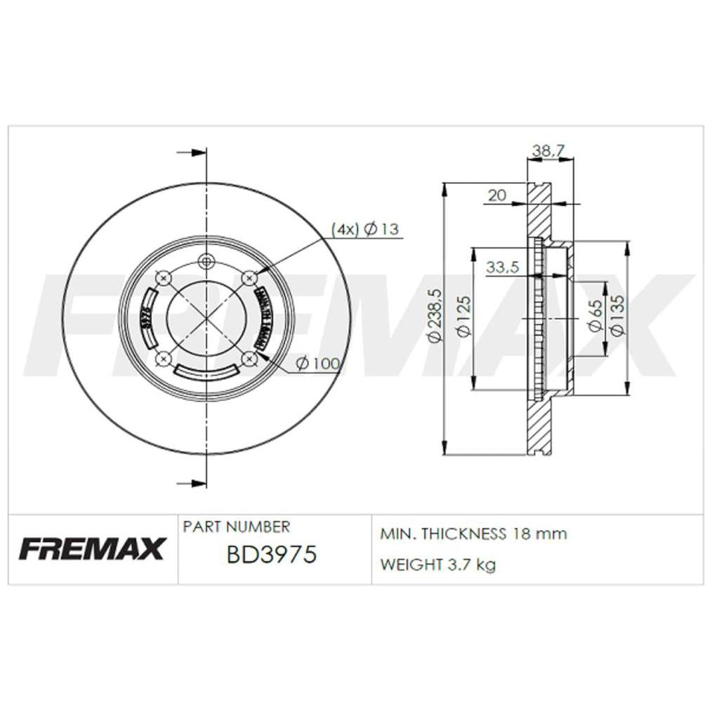 Par de Discos de Freio Ventilado Dianteiro - Fremax - BD3975 - (2)