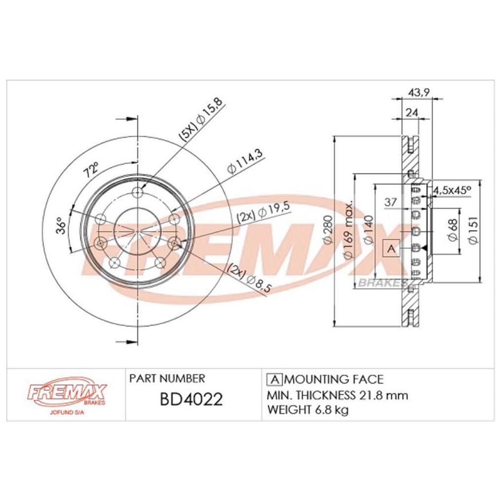 Par de Discos de Freio Ventilado Dianteiro - Fremax - BD4022 - (2)