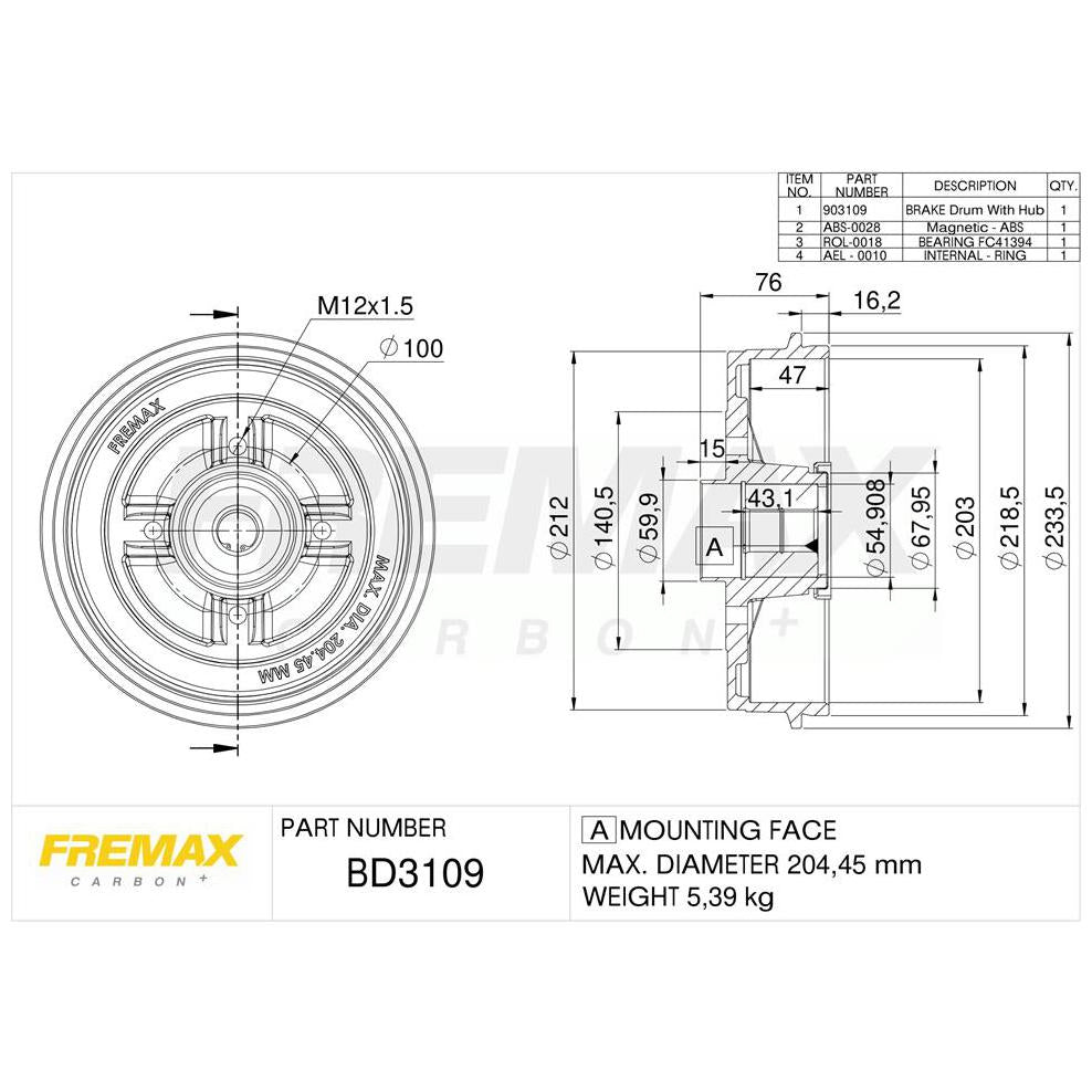 Tambor de Freio Traseiro 1 Unidade - Fremax - BD3109KT - (1)