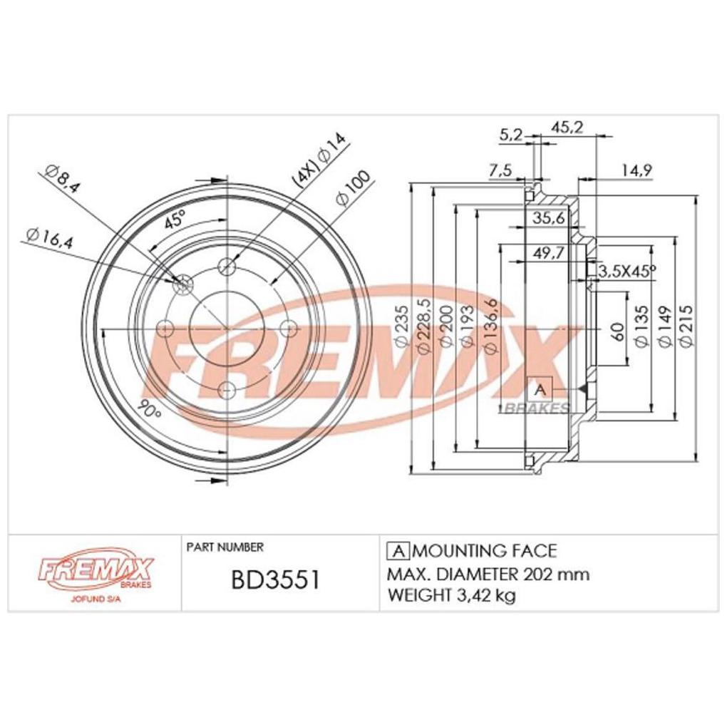 Par de Tambor de Freio Traseiro - Fremax - BD3551 - (2)