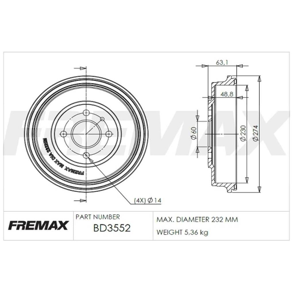 Par de Tambor de Freio Traseiro - Fremax - BD3552 - (2)