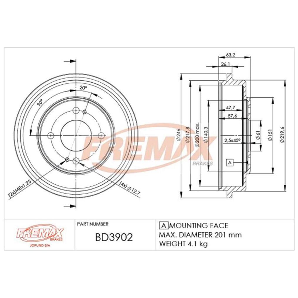 Par de Tambor de Freio Traseiro - Fremax - BD3902 - (2)