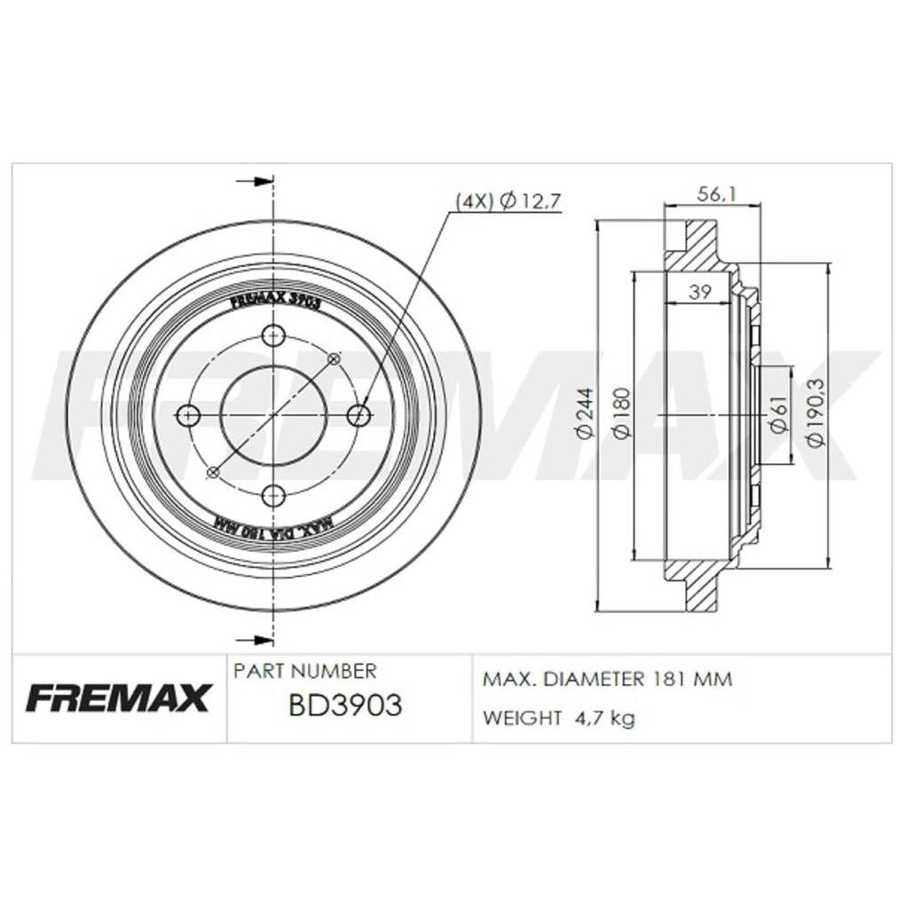 Par de Tambor de Freio Traseiro - Fremax - BD3903 - (2)