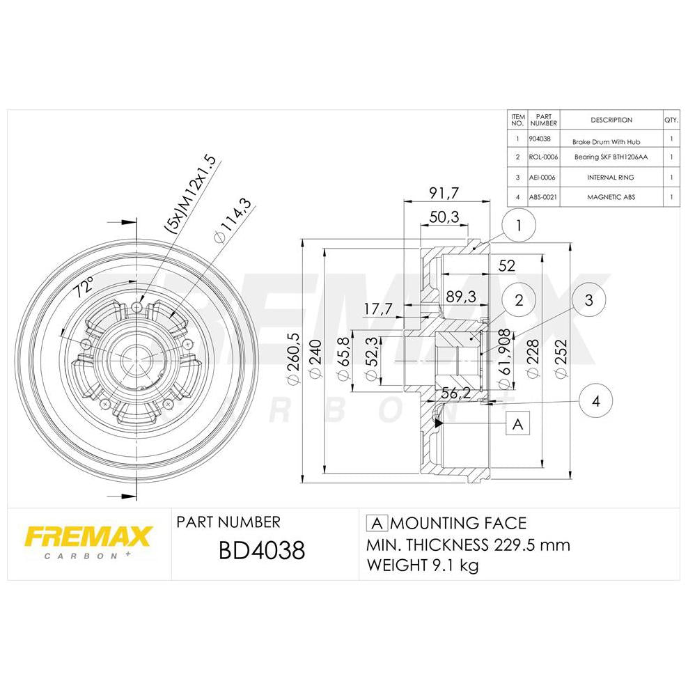 Tambor de Freio Traseiro 1 Unidade - Fremax - BD4038KT - (1)