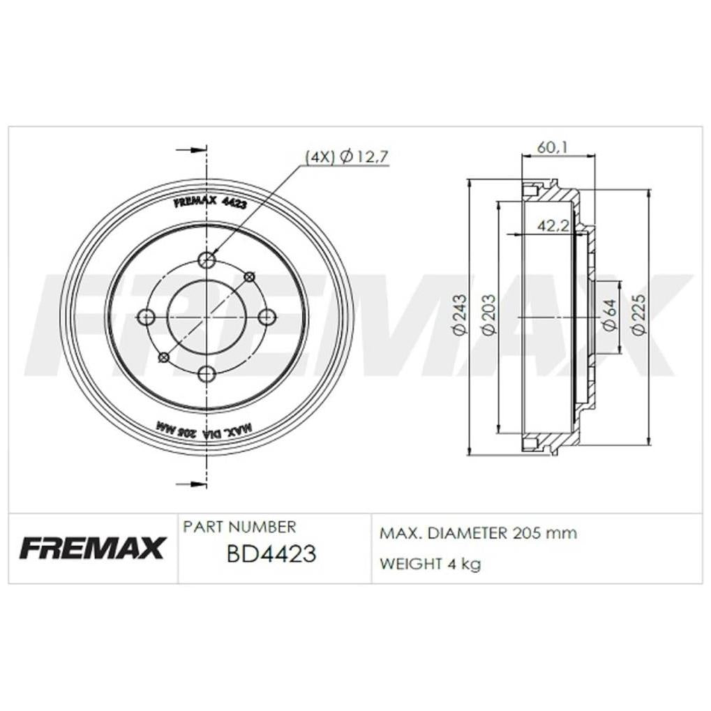 Par de Tambor de Freio Traseiro - Fremax - BD4423 - (2)