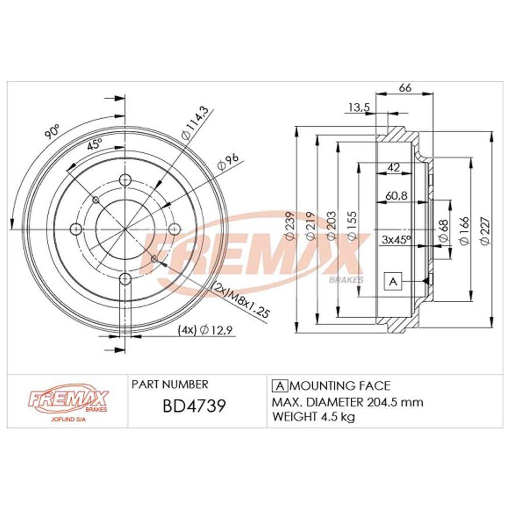 Par de Tambor de Freio Traseiro - Fremax - BD4739 - (2)