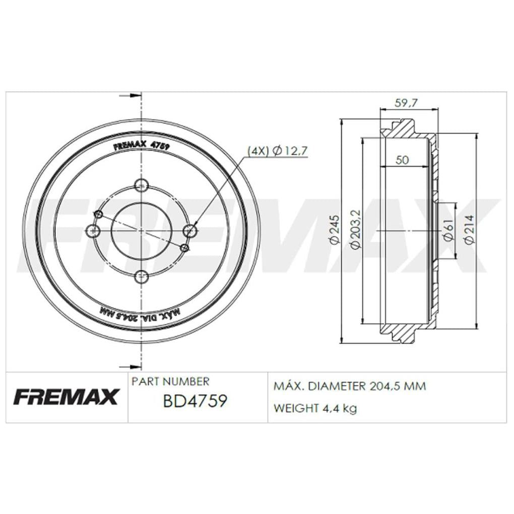 Par de Tambor de Freio Traseiro - Fremax - BD4759 - (2)