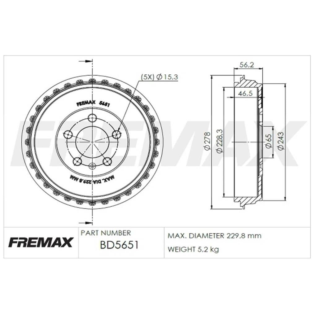 Par de Tambor de Freio Traseiro - Fremax - BD5651 - (2)