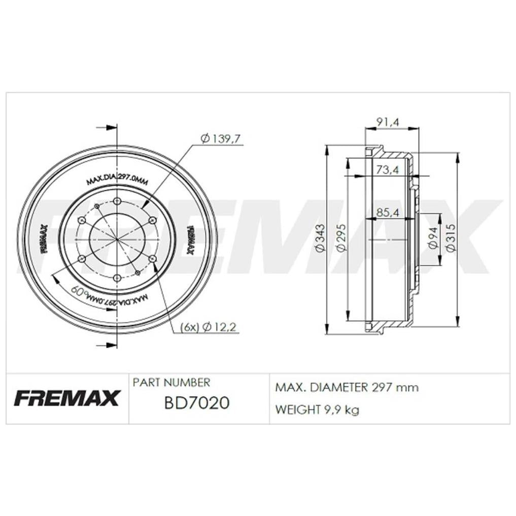 Tambor de Freio Traseiro 1 Unidade - Fremax - BD7020 - (1)