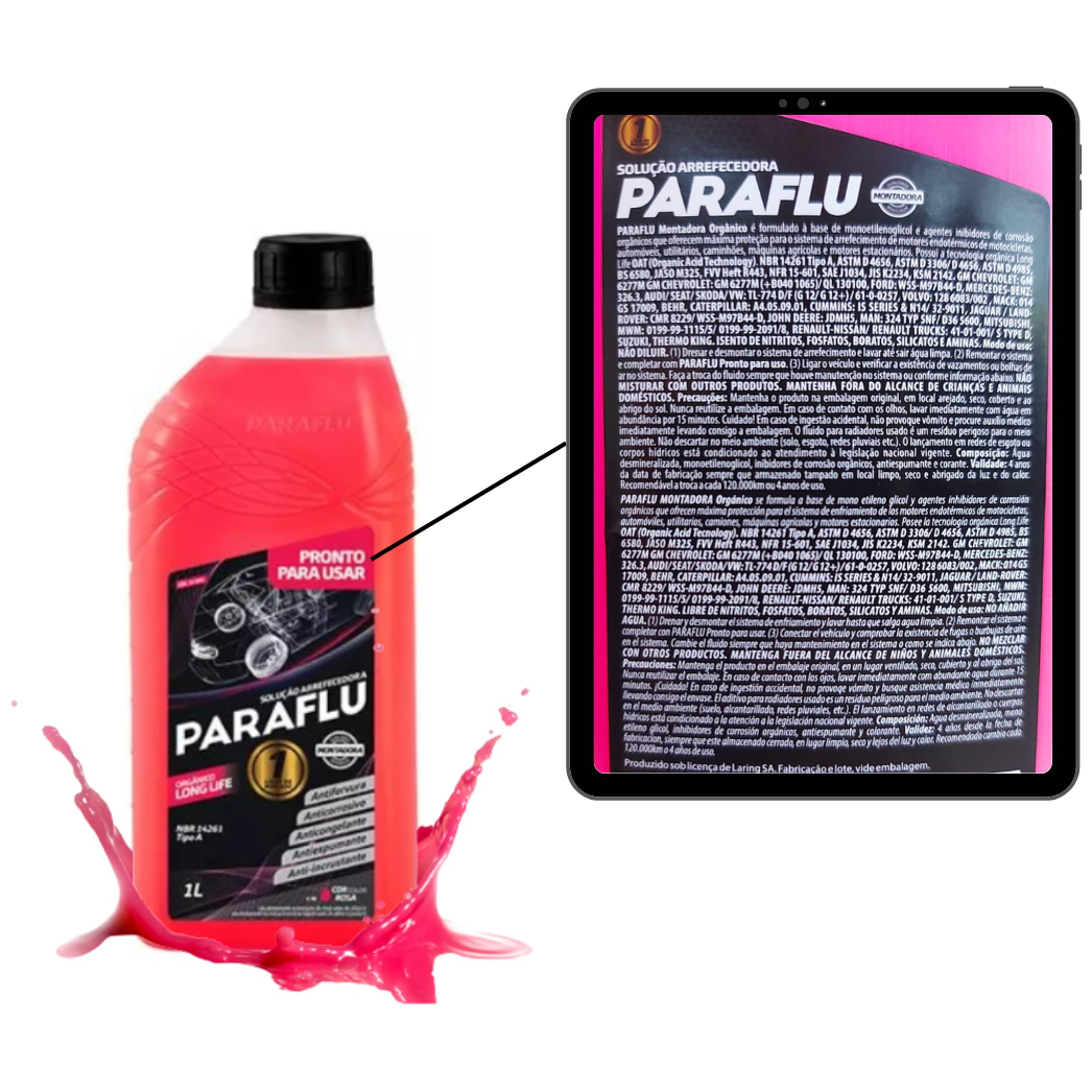 Aditivo para Radiador Rosa Paraflu Montadora Orgânico Pronto para Uso 1 Litro - Paraflu - 10-3051 - (4)