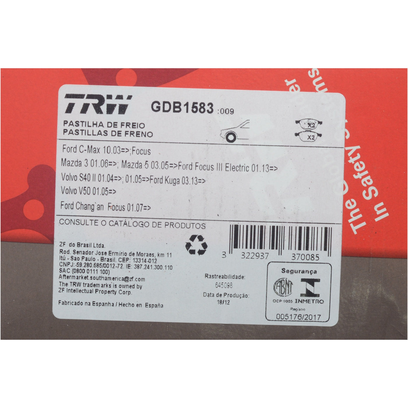 Pastilhas Freio Antirruído Cotec - TRW - GDB1583 - (8)