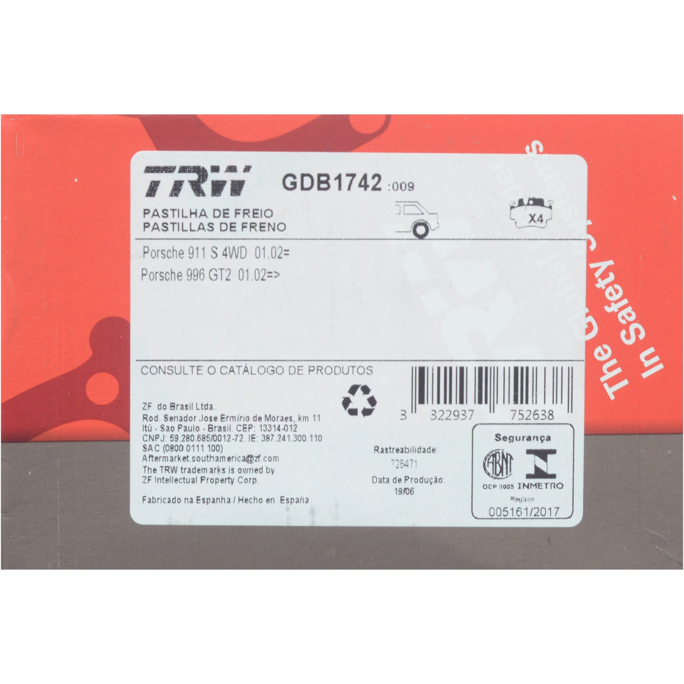 Pastilhas Freio Antirruído Cotec - TRW - GDB1742 - (10)