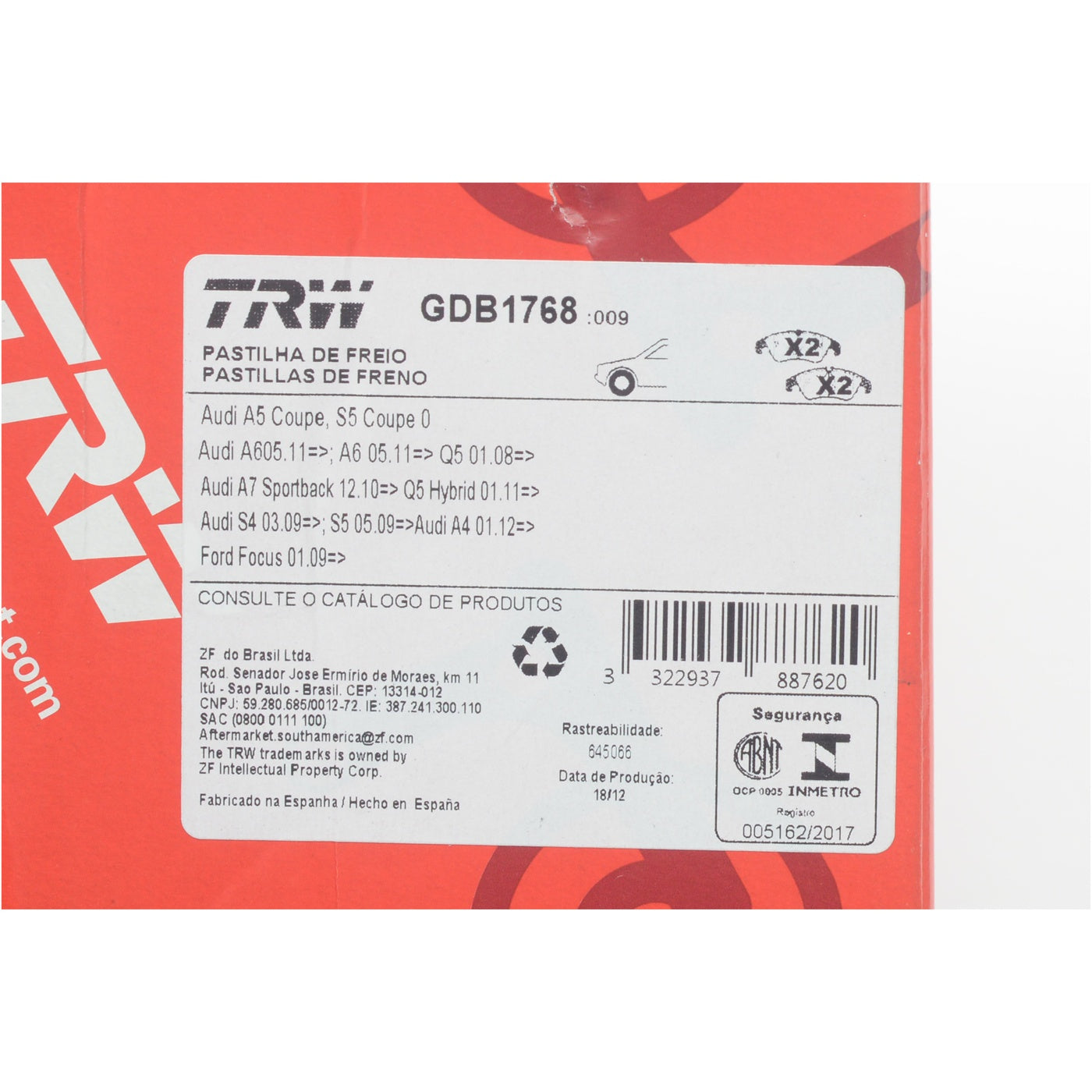Pastilhas Freio Antirruído Cotec - TRW - GDB1768 - (10)