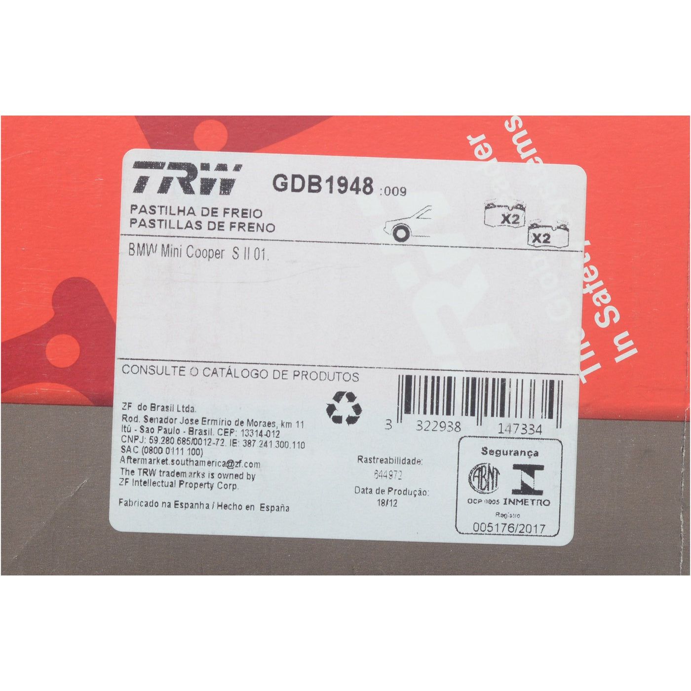 Pastilhas Freio Antirruído Cotec - TRW - GDB1948 - (10)