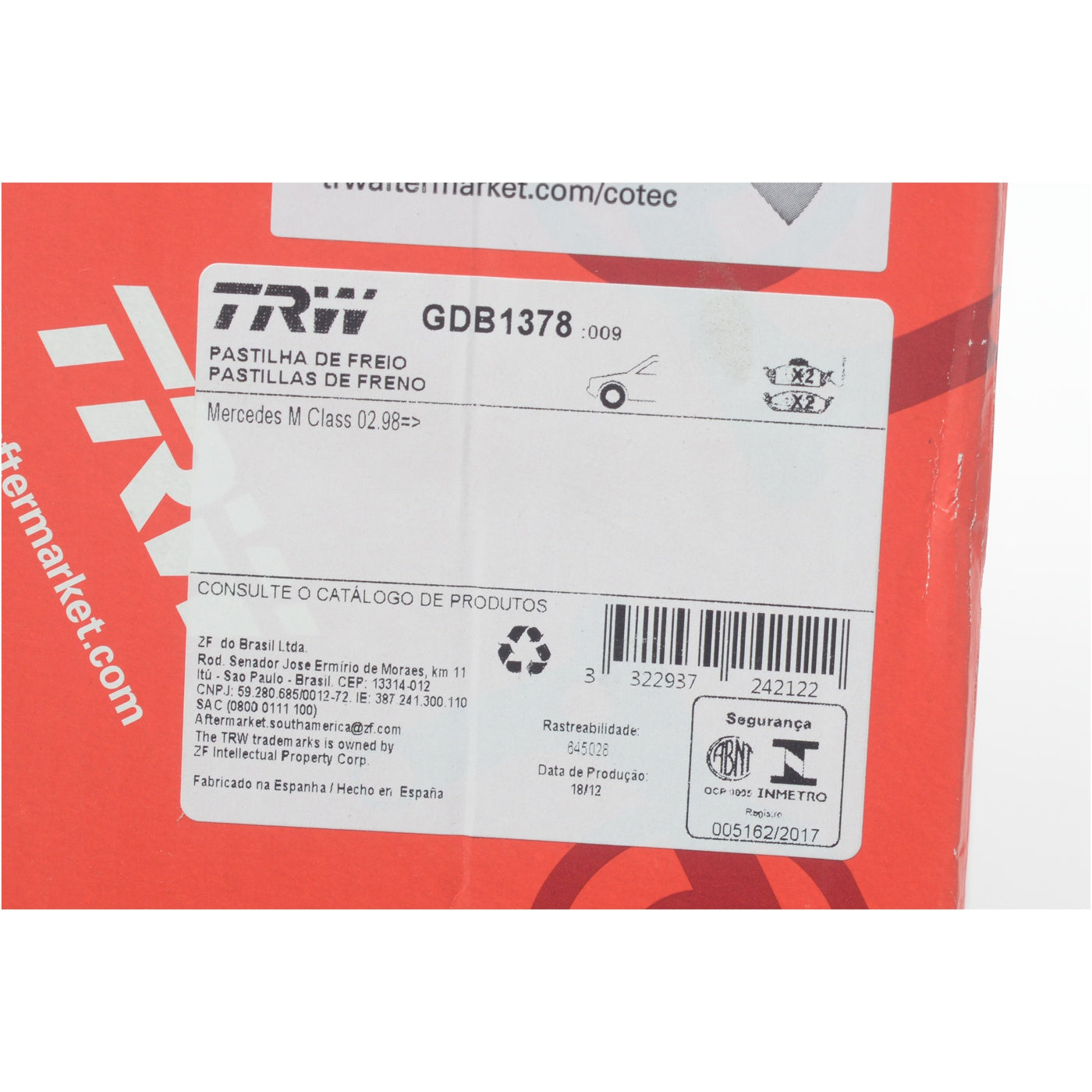 Pastilhas Freio Dianteira Antirruído com Sensor - TRW - GDB1378 - (8)