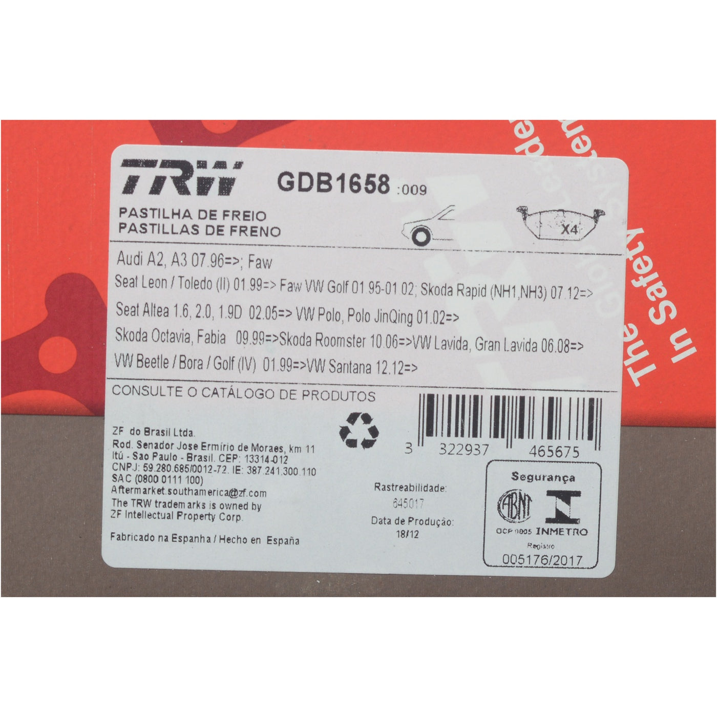 Pastilhas Freio Dianteira Antirruído com Sensor - TRW - GDB1658 - (7)