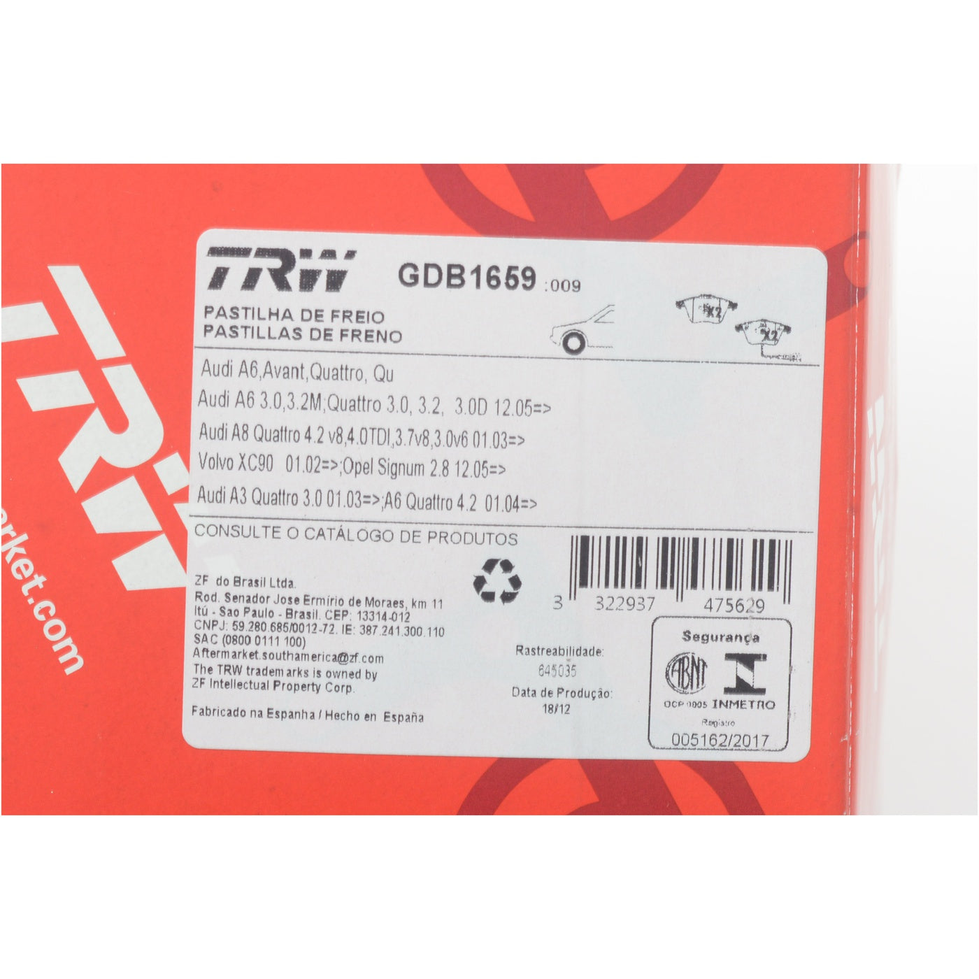 Pastilhas Freio Dianteira Antirruído com Sensor - TRW - GDB1659 - (8)