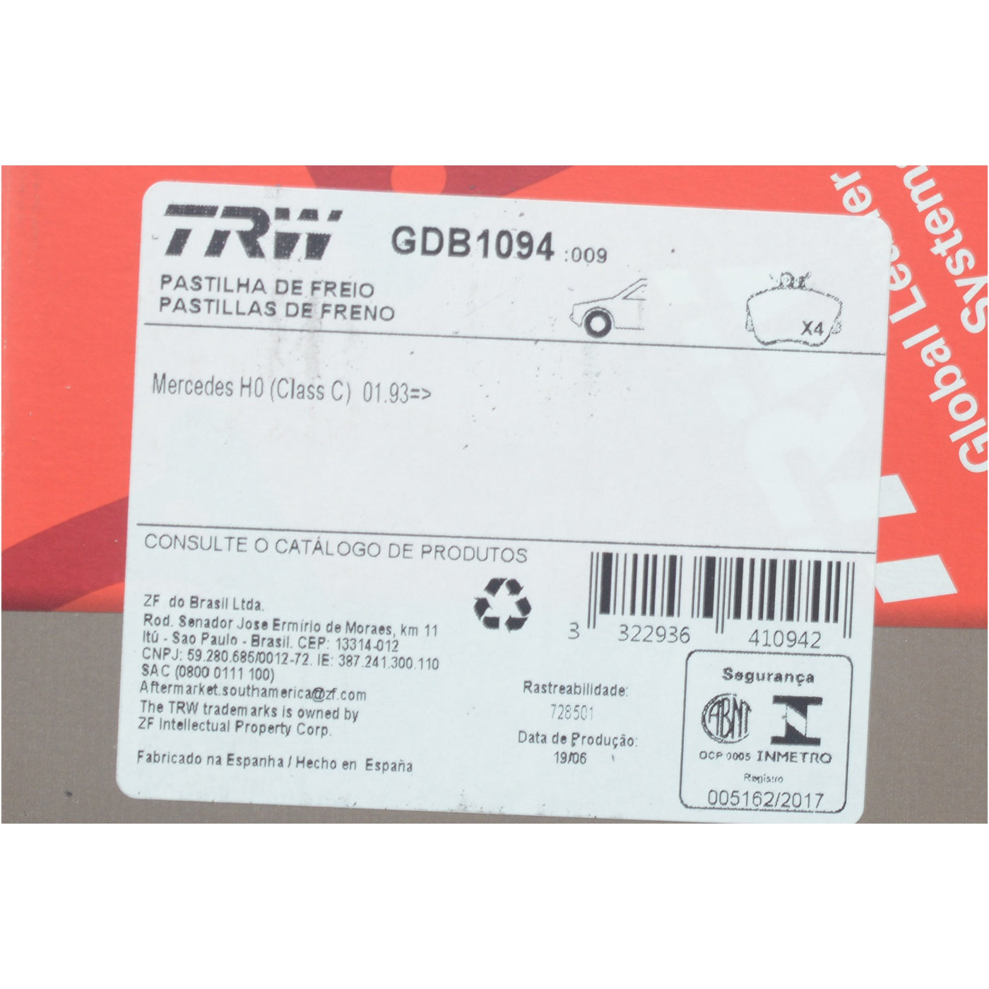 Pastilhas Freio Dianteira Antirruído Cotec - TRW - GDB1094 - (7)