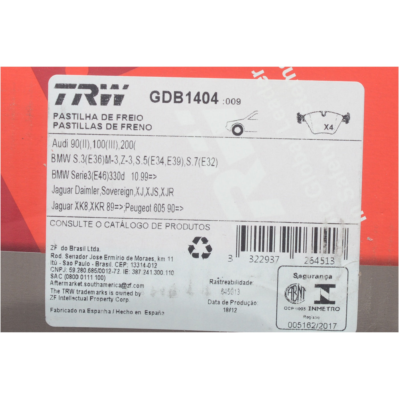Pastilhas Freio Dianteira Antirruído Cotec - TRW - GDB1404 - (10)