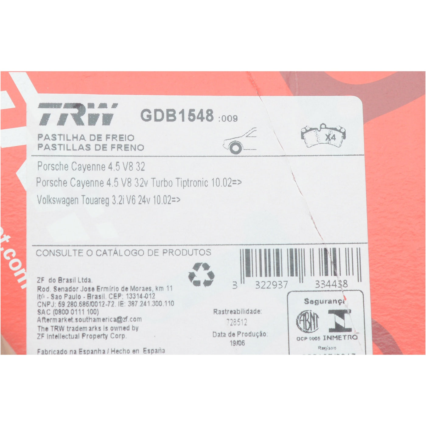 Pastilhas Freio Dianteira Antirruído Cotec - TRW - GDB1548 - (6)