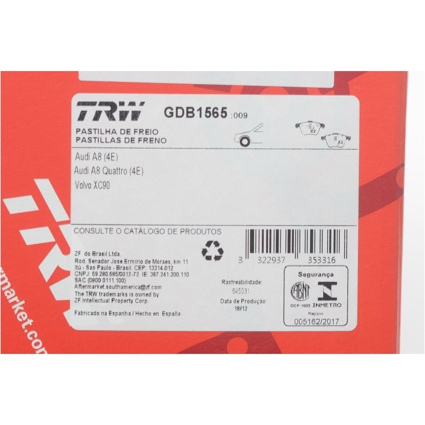 Pastilhas Freio Dianteira Antirruído Cotec - TRW - GDB1565 - (7)