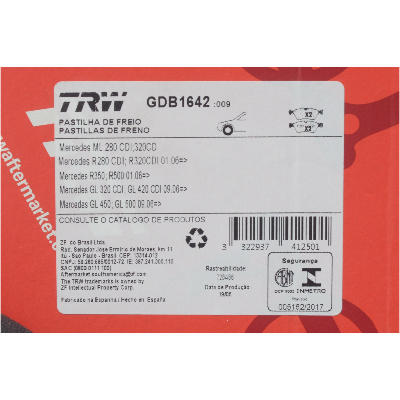 Pastilhas Freio Dianteira Antirruído Cotec - TRW - GDB1642 - (10)