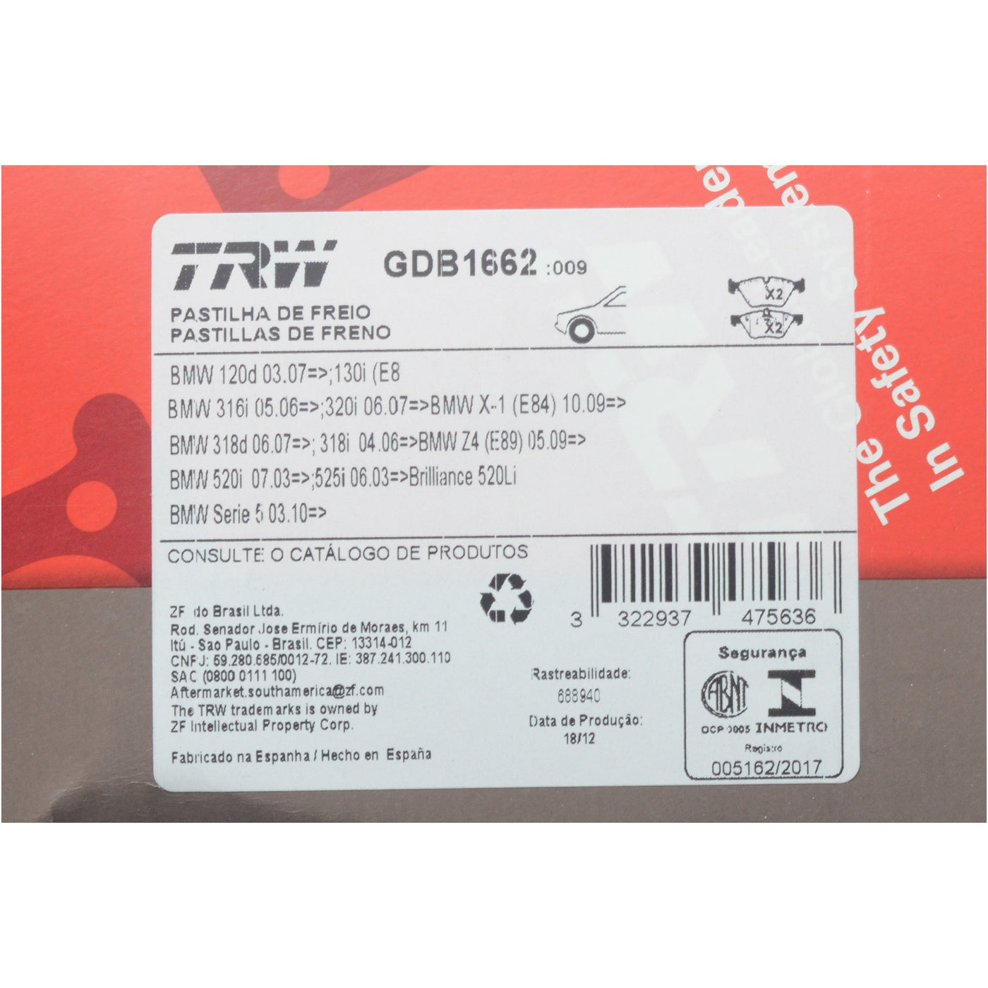 Pastilhas Freio Dianteira Antirruído Cotec - TRW - GDB1662 - (5)