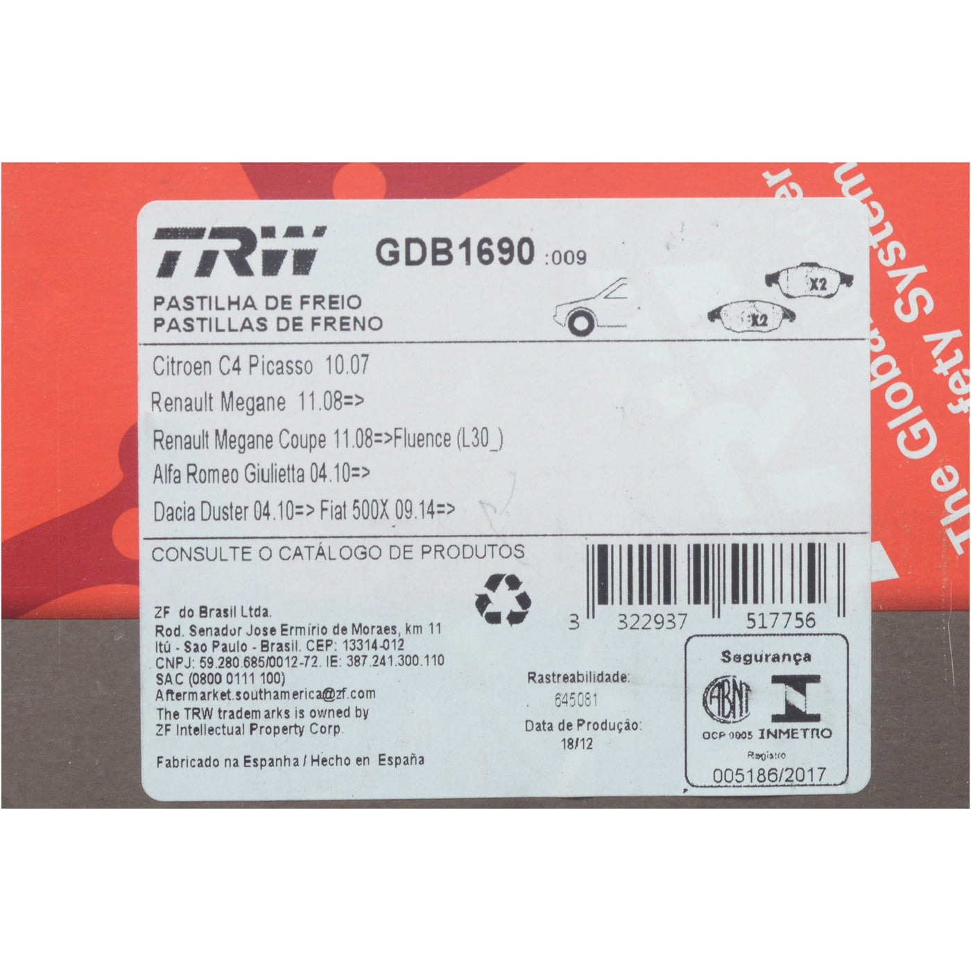 Pastilhas Freio Dianteira Antirruído Cotec - TRW - GDB1690 - (9)