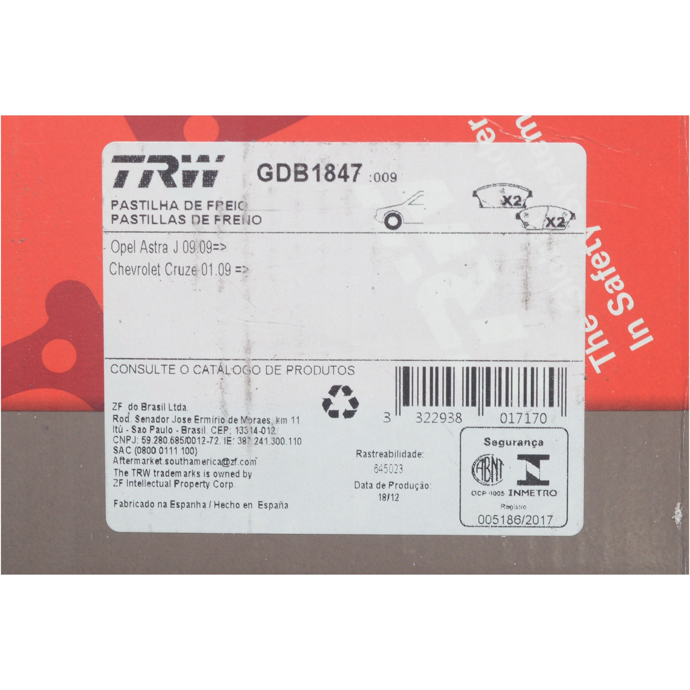 Pastilhas Freio Dianteira Antirruído Cotec - TRW - GDB1847 - (9)