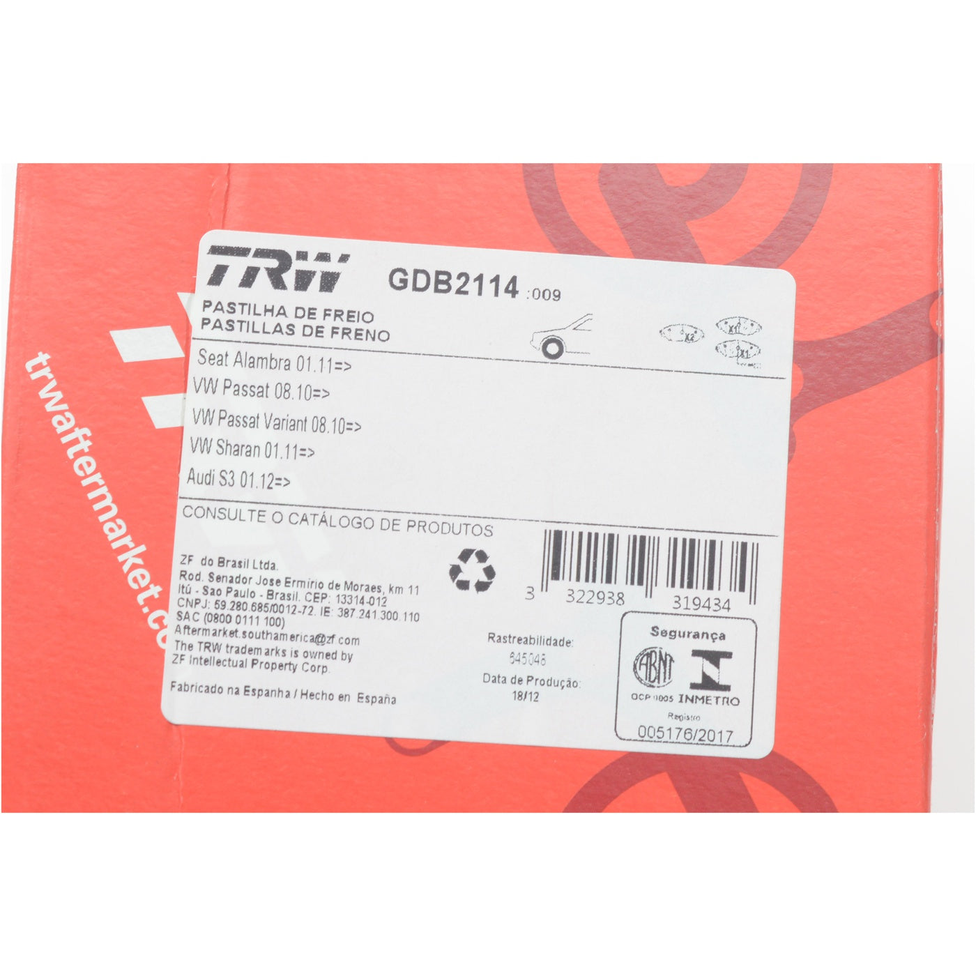 Pastilhas Freio Dianteira Antirruído Cotec - TRW - GDB2114 - (6)