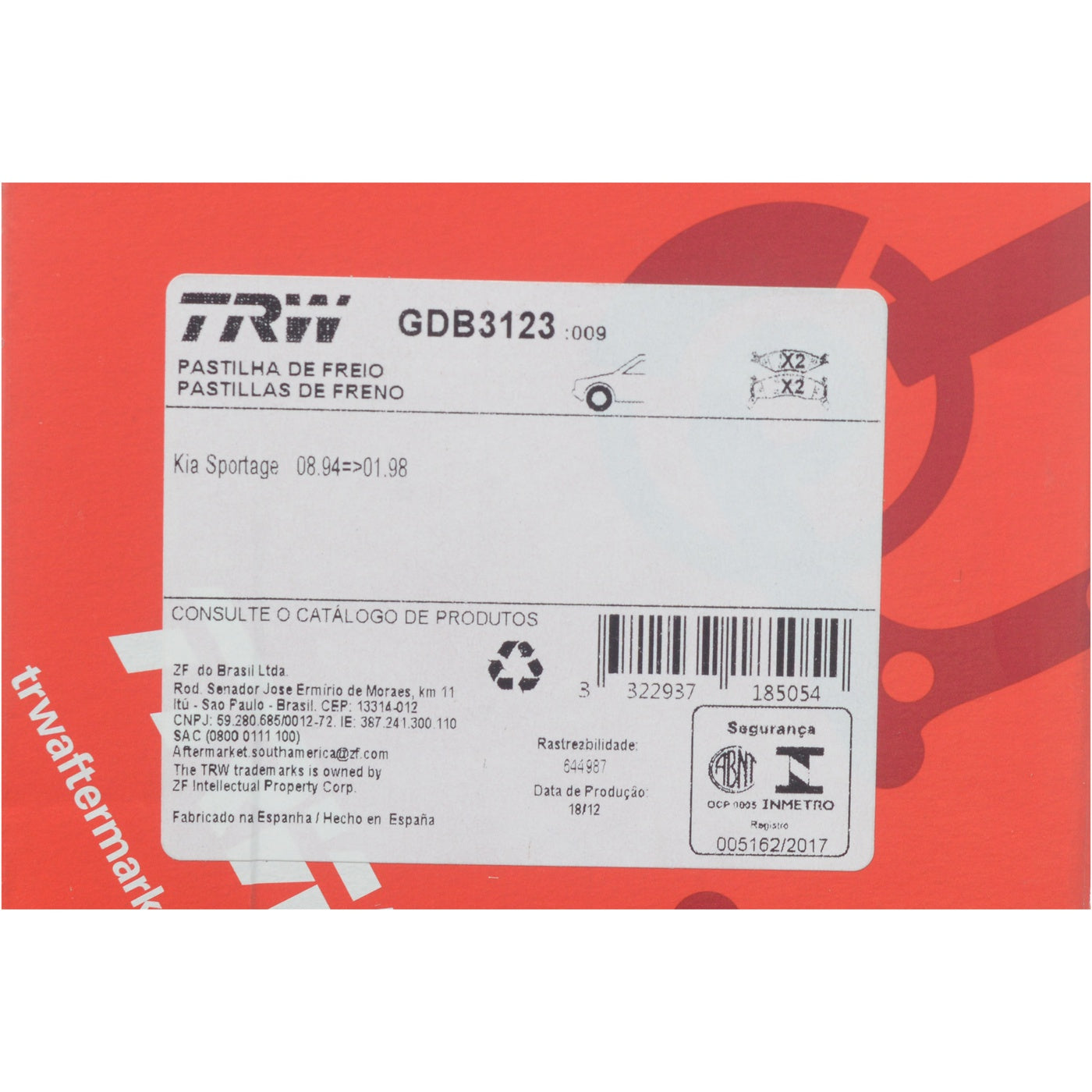 Pastilhas Freio Dianteira Antirruído Cotec - TRW - GDB3123 - (11)