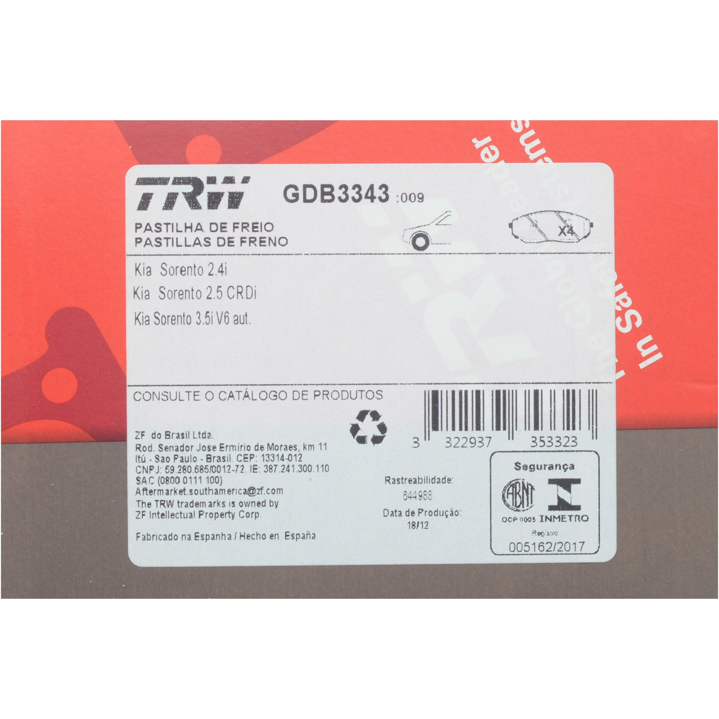 Pastilhas Freio Dianteira Antirruído Cotec - TRW - GDB3343 - (11)