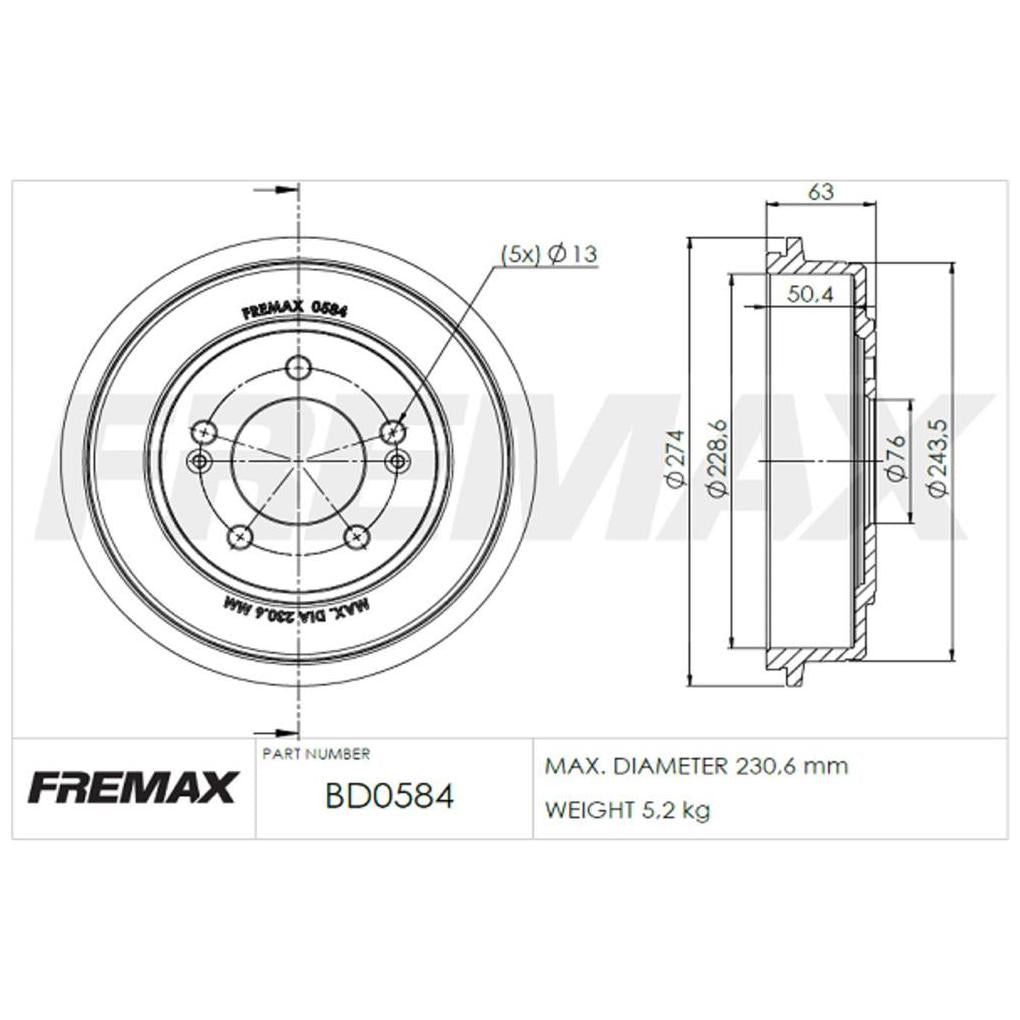 Par Tambor Freio Traseiro - Fremax - BD0584 - (2)
