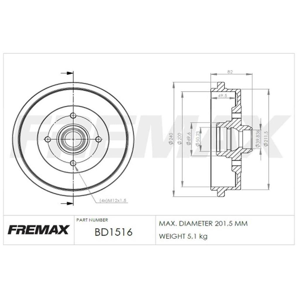 Par Tambor Freio Traseiro - Fremax - BD1516 - (2)