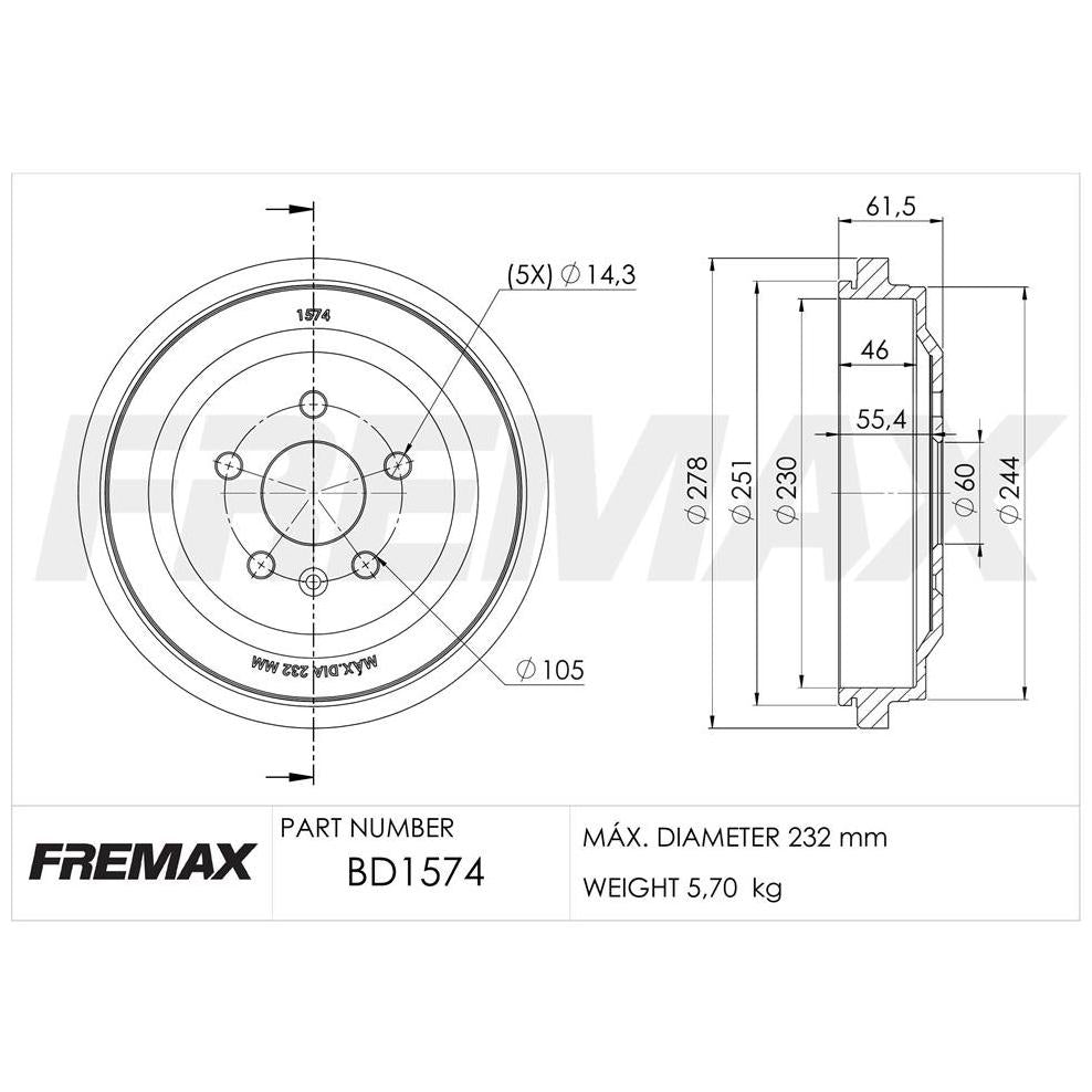 Par Tambor Freio Traseiro - Fremax - BD1574 - (2)