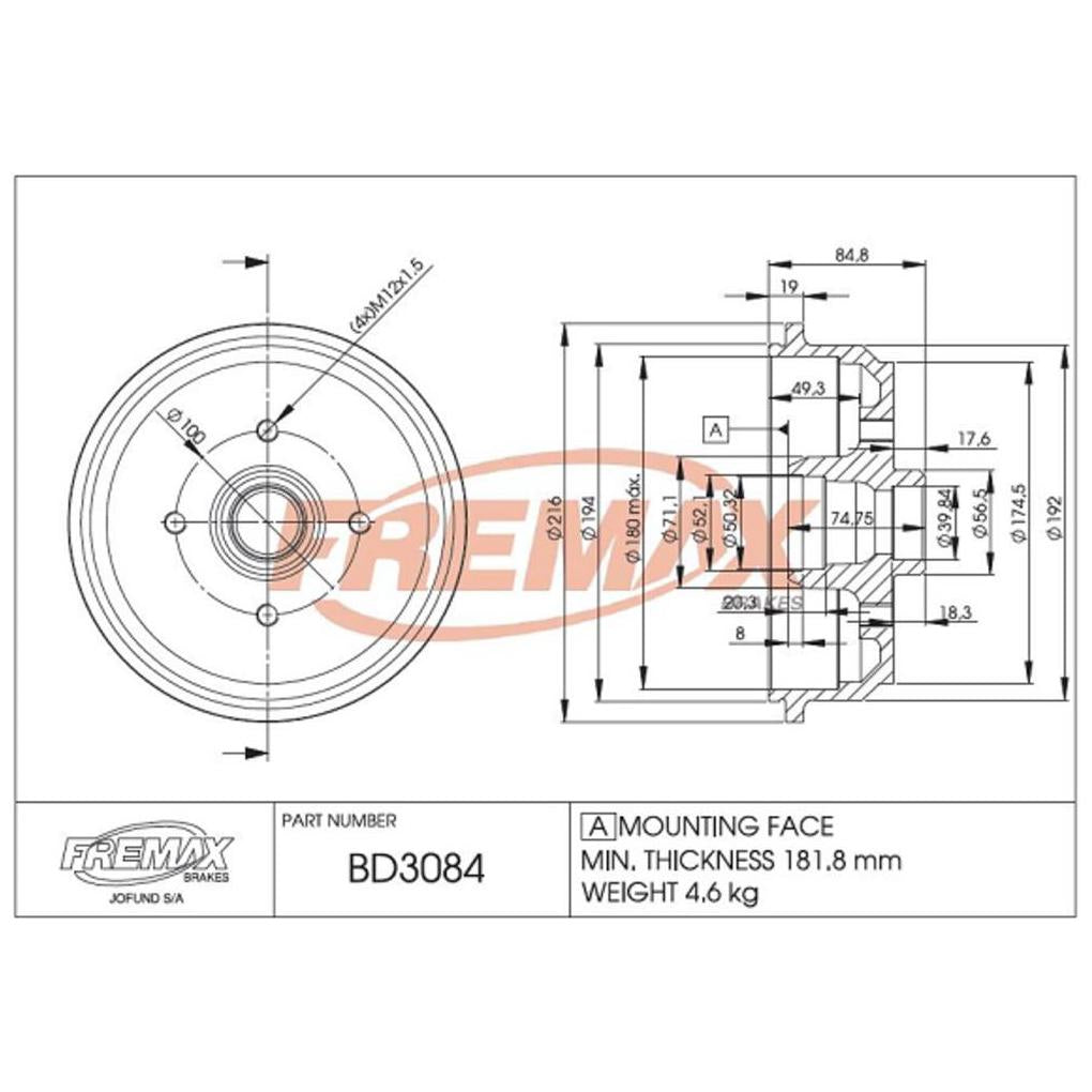 Par Tambor Freio Traseiro - Fremax - BD 3084 - (2)