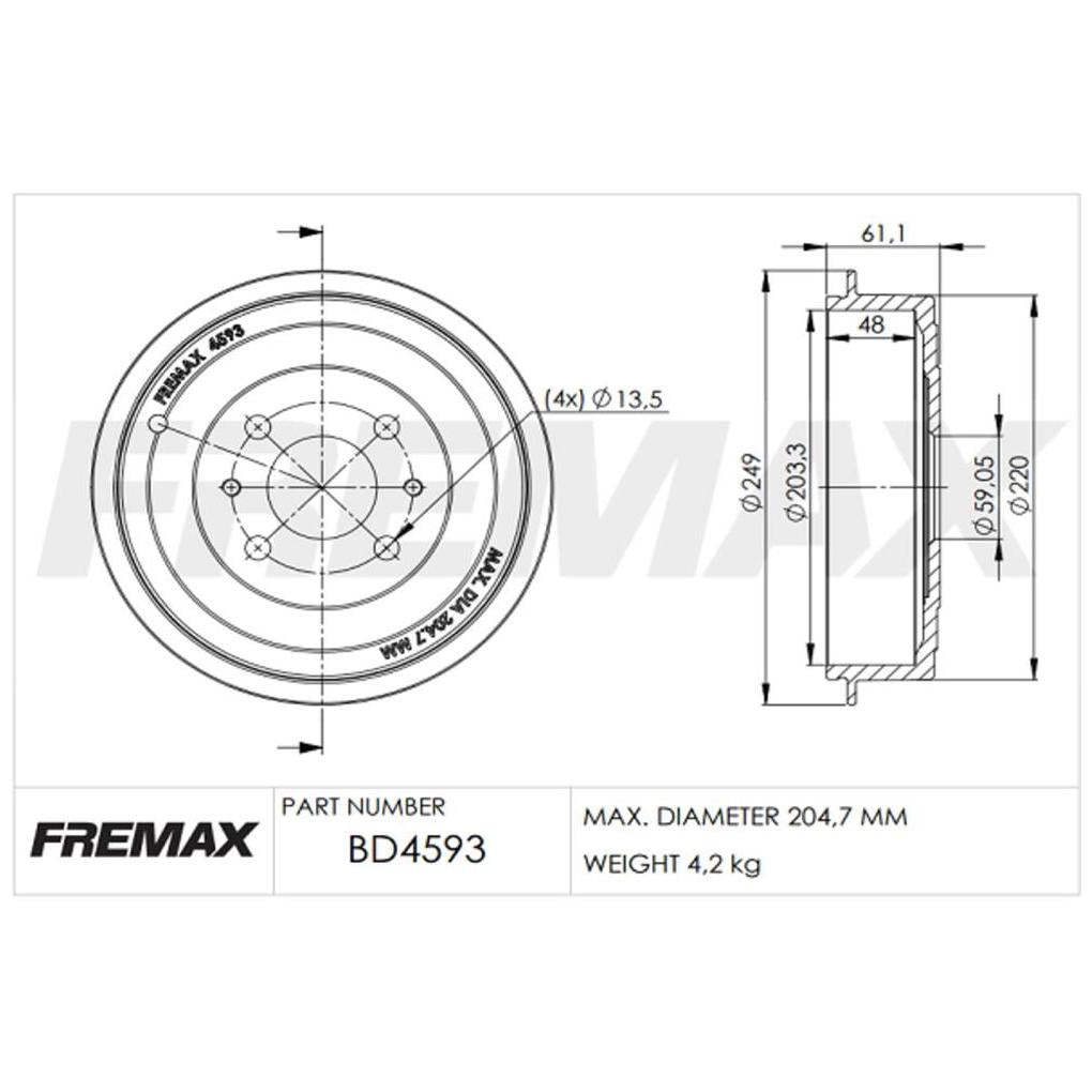 Tambor de Freio Traseiro 1 Unidade - Fremax - BD4593 - (1)
