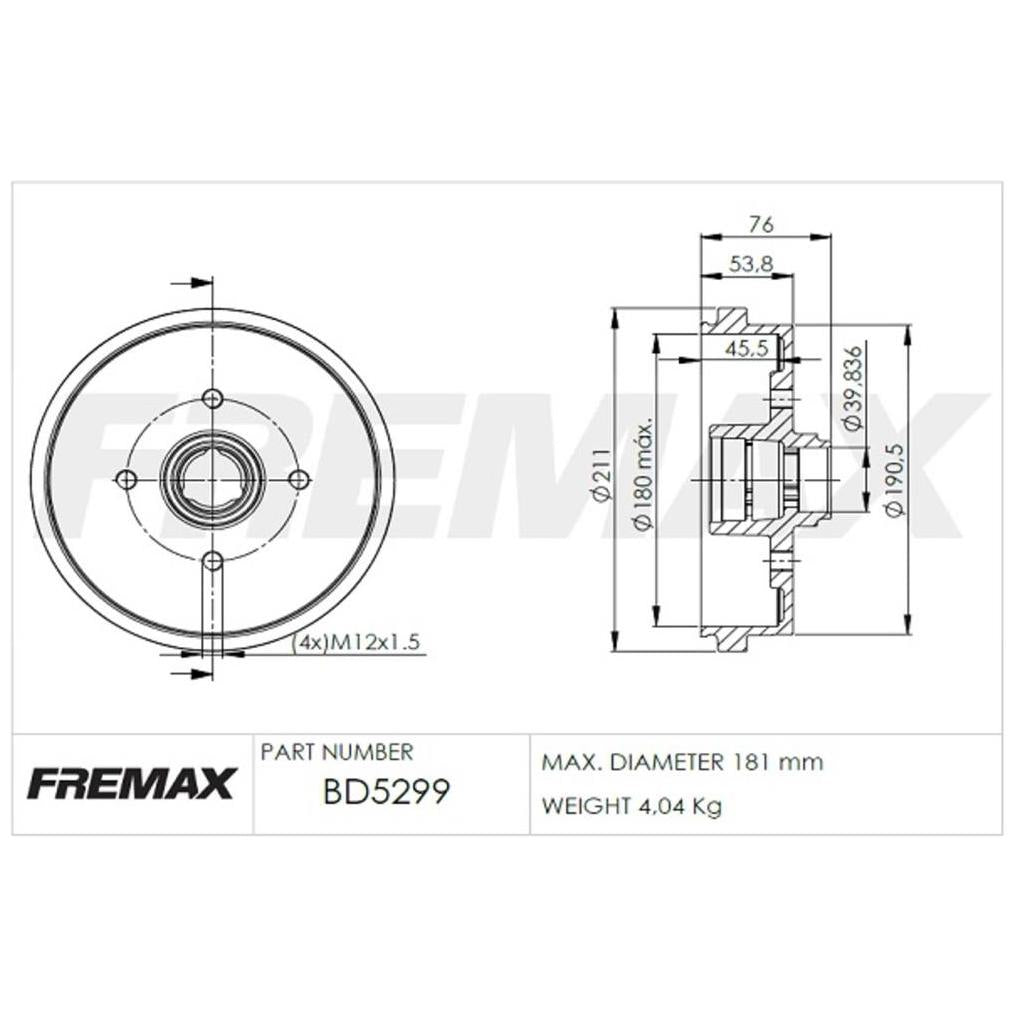 Tambor de Freio Traseiro 1 Unidade - Fremax - BD5299 - (1)