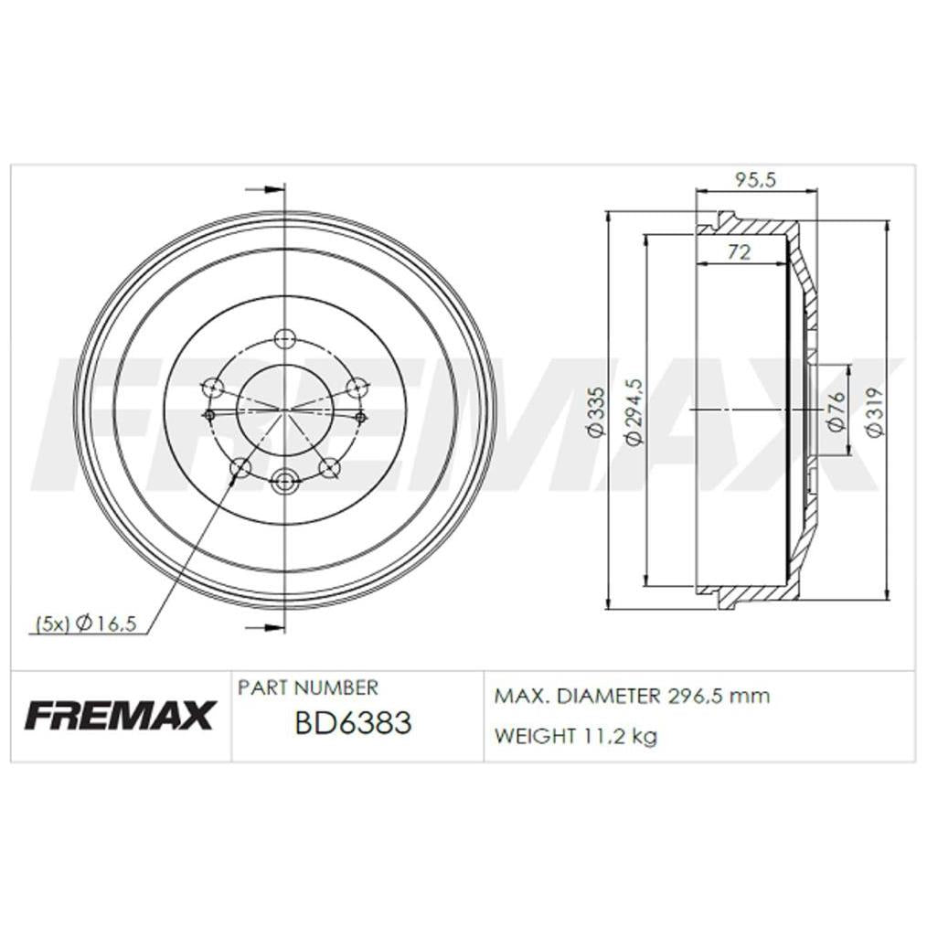 Tambor de Freio Traseiro 1 Unidade - Fremax - BD6383 - (1)